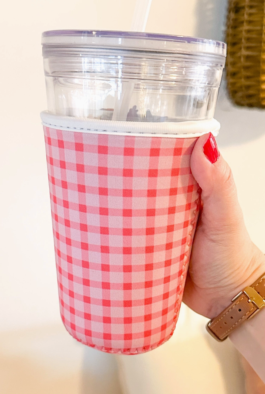 Pink Gingham Reusable Coffee Sleeve