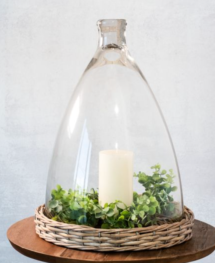 Glass Cloche with Woven Base – 17.7"