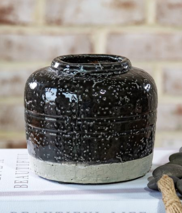 Black Mid Stripe Textured Vase