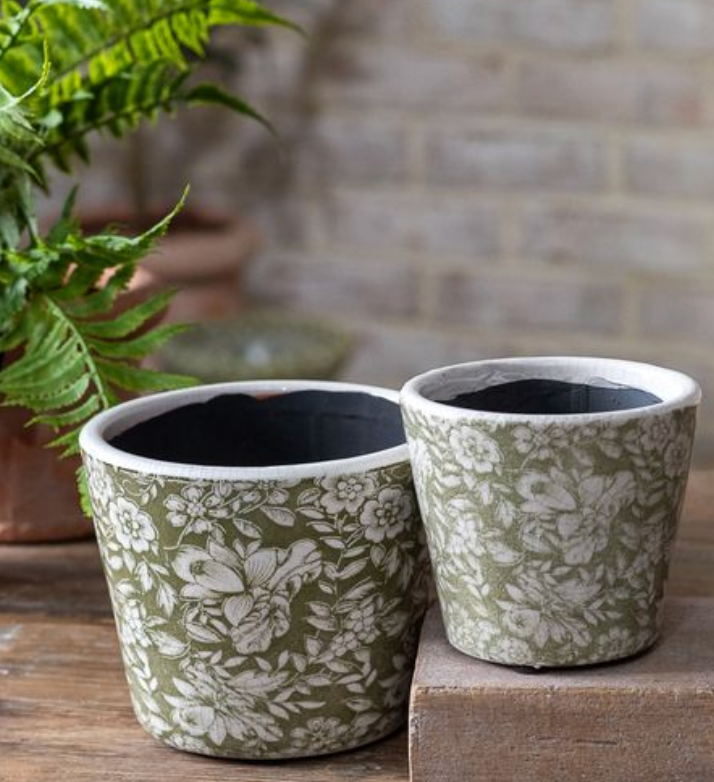 Dk. Green Floral Garden Pots