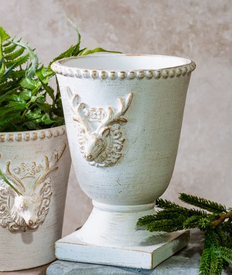 7.5" Gold Wash Cement Deer Urn Planter