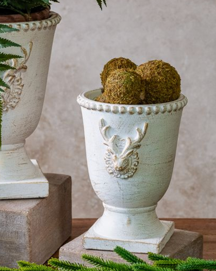6" Gold Wash Cement Deer Urn Planter