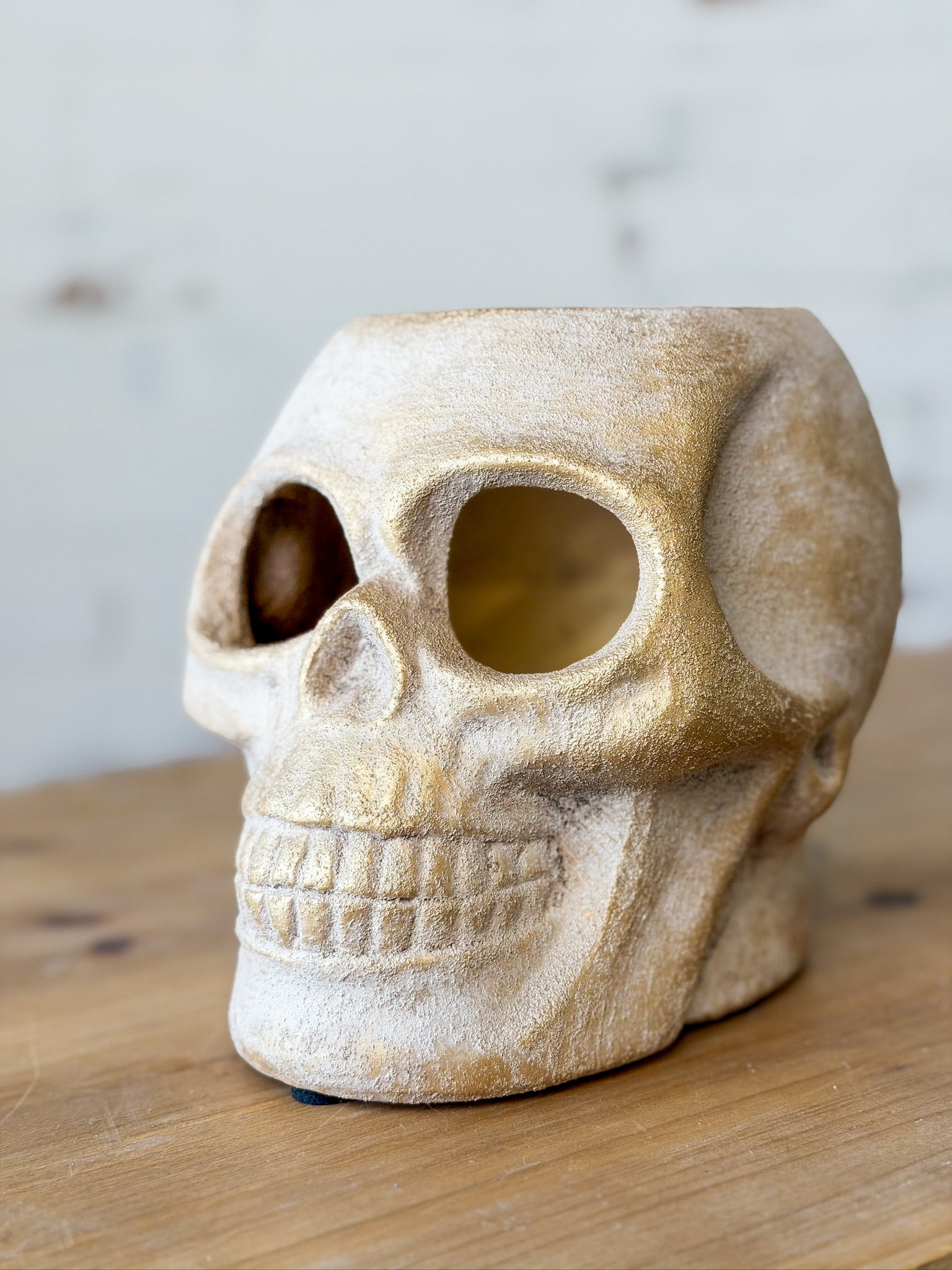 5.5" Gold Wash Ceramic Skull