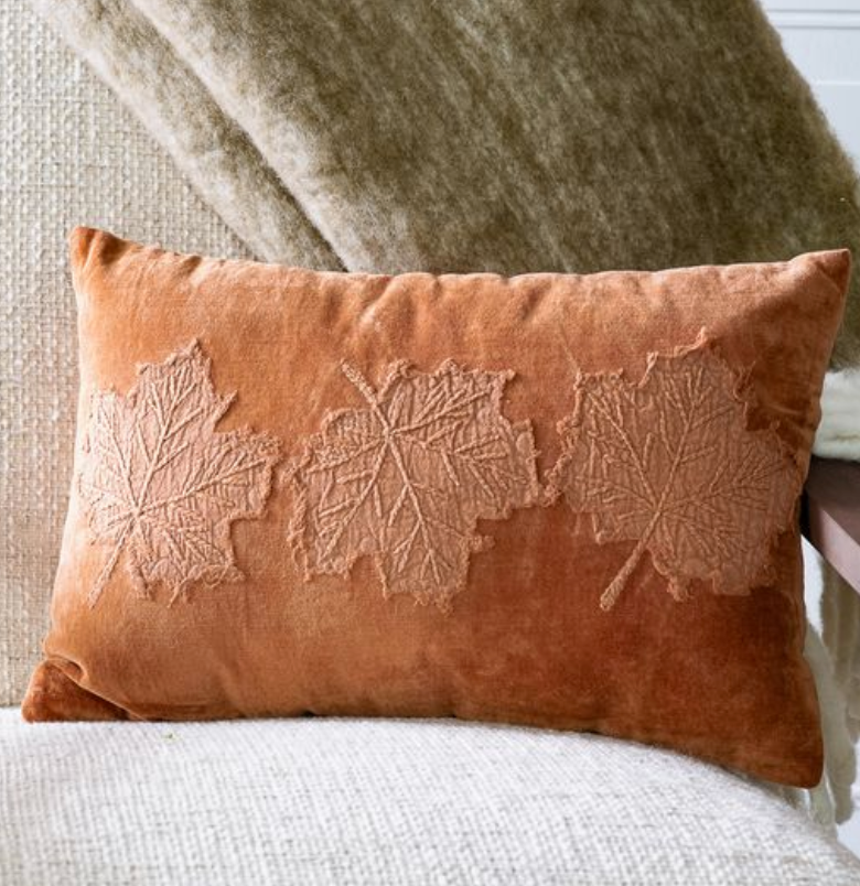 Velvet Burnt Orange Leaf Pillow | 12x18"