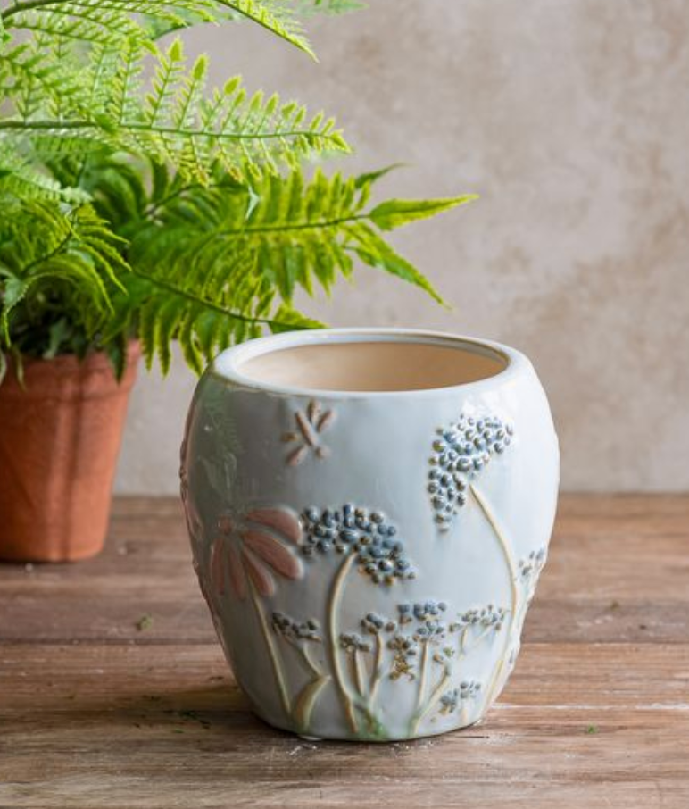 6.5" Embossed Wildflower Ceramic Planter