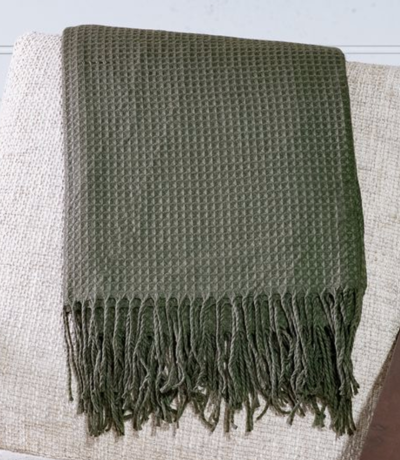 Olive Green Waffle Throw | 50 x 60"