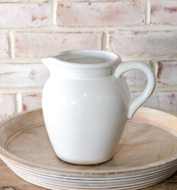 7.5" White Ceramic Pitcher Vase