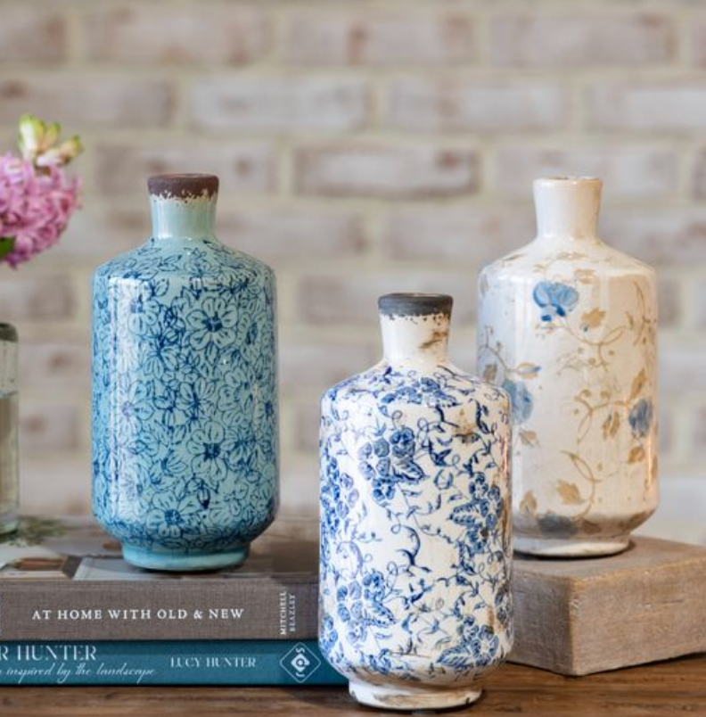 3 Asst Print 7.7h Vase