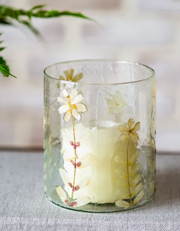 5" Pressed Flower Glass Candle Jar
