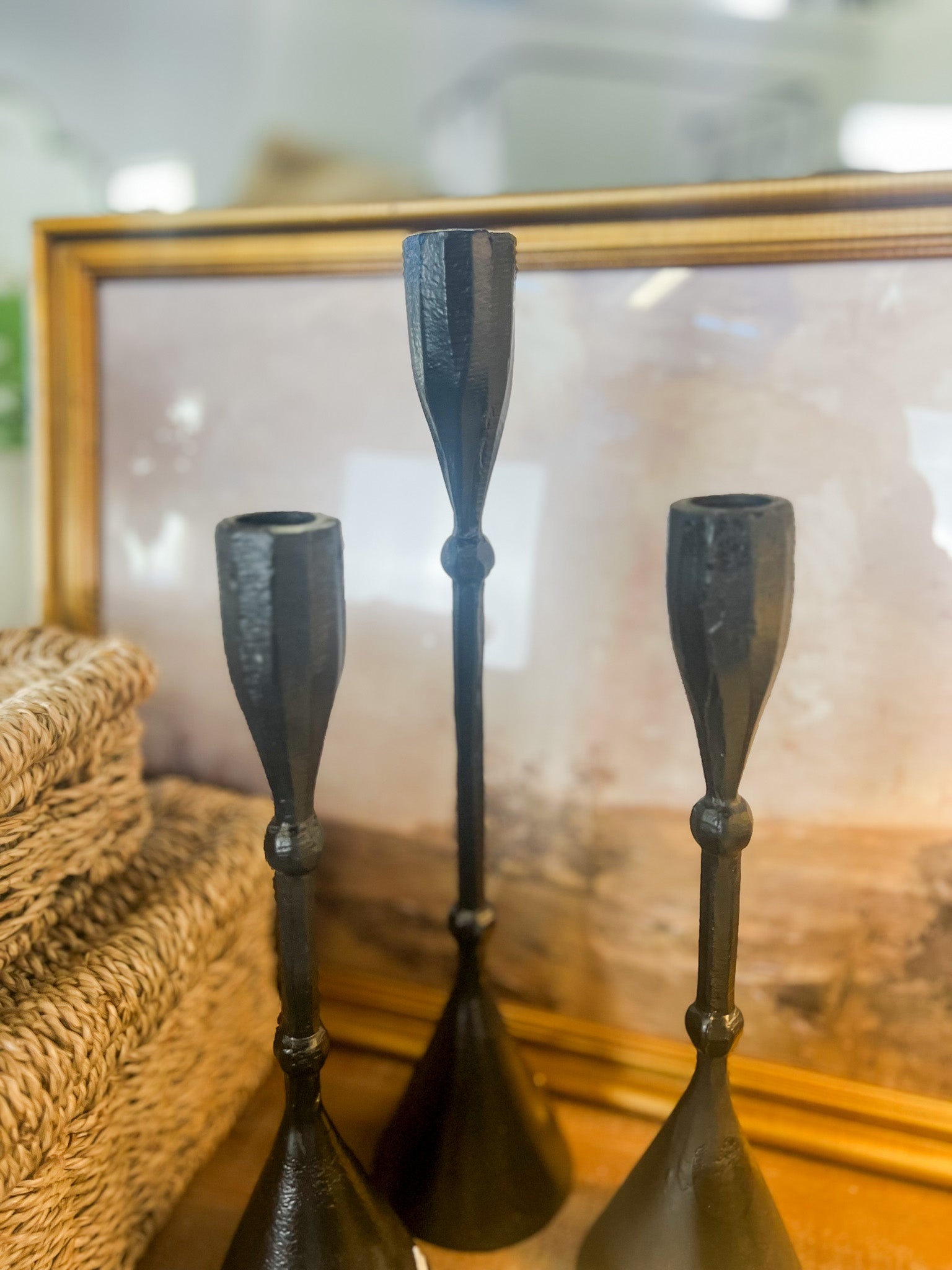 14" Black Bead Candle Holder