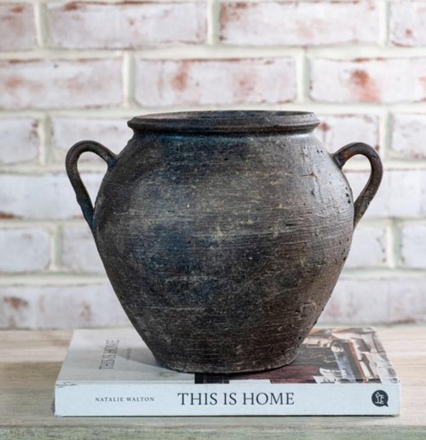 Antique-Style Stone Vase with Handles – 9"