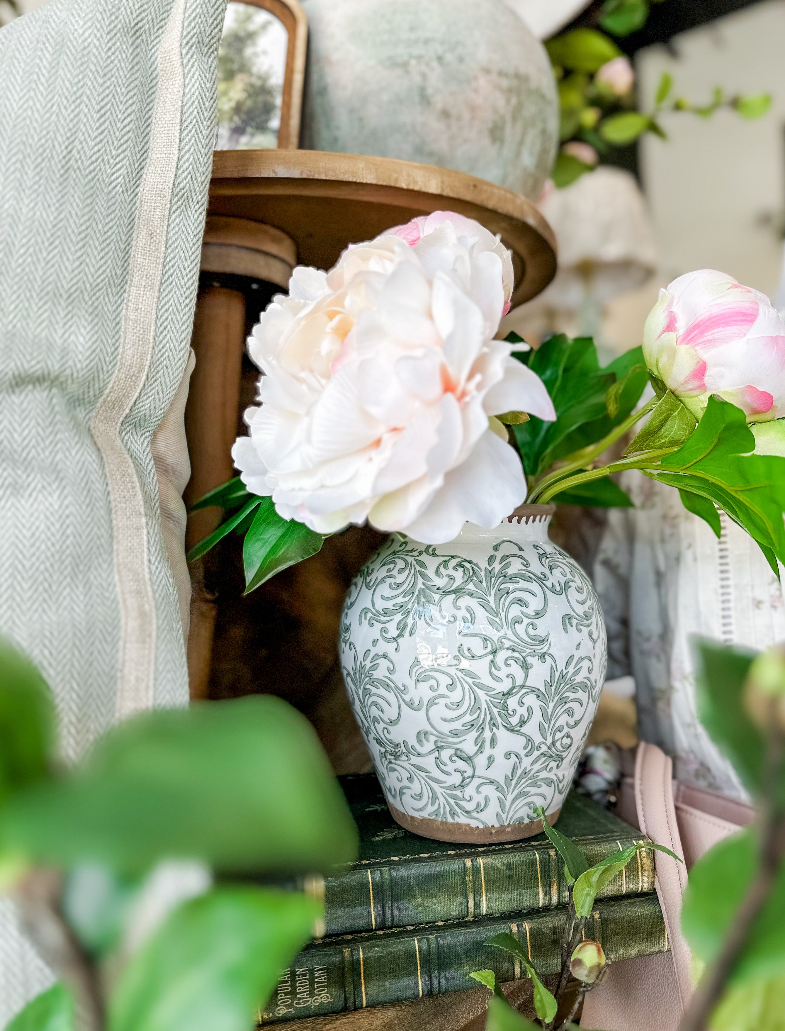 Green Scroll Ceramic Vase