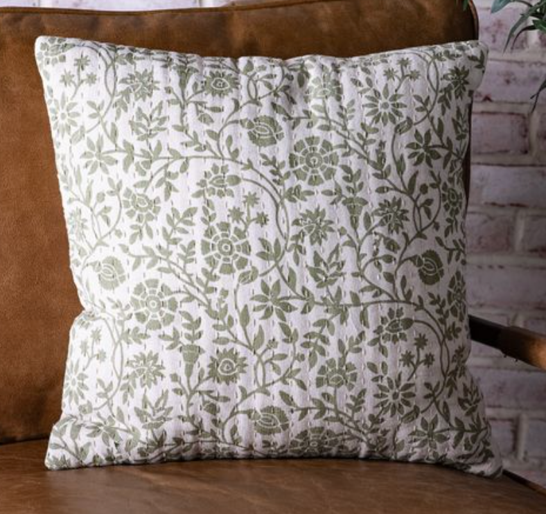 Floral Block Print Quilted Pillow | 18x18"