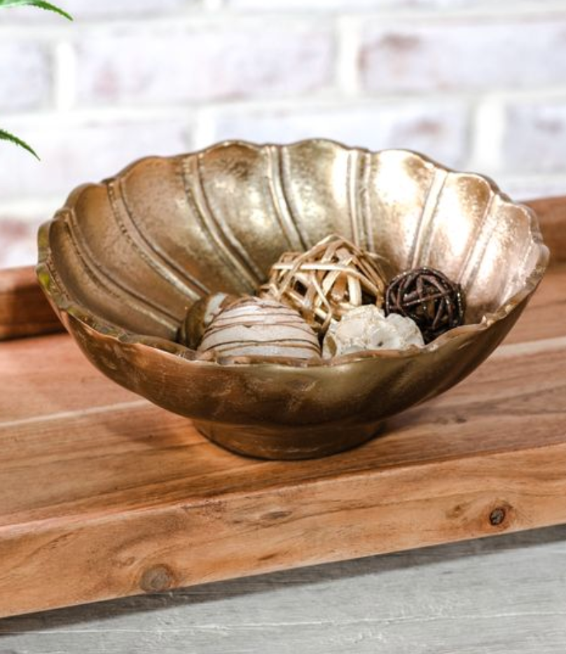 Antique Gold Scallop Decorative Bowl | 9"