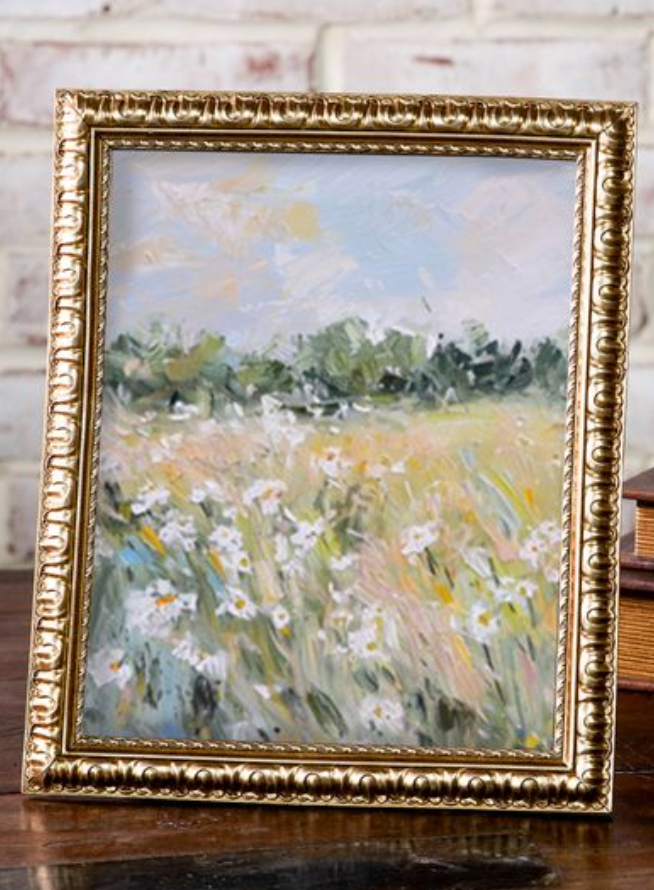Daisy Field Oil Painting Print | Gold Ornate Frame | 8x10