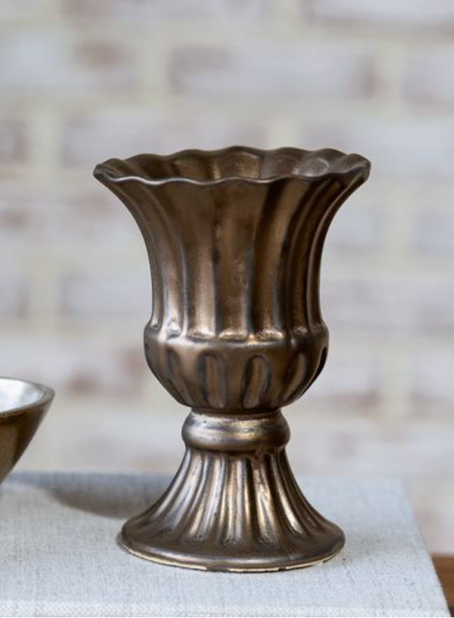 Antique Bronze Scallop Rim Pedestal Urn | 6"
