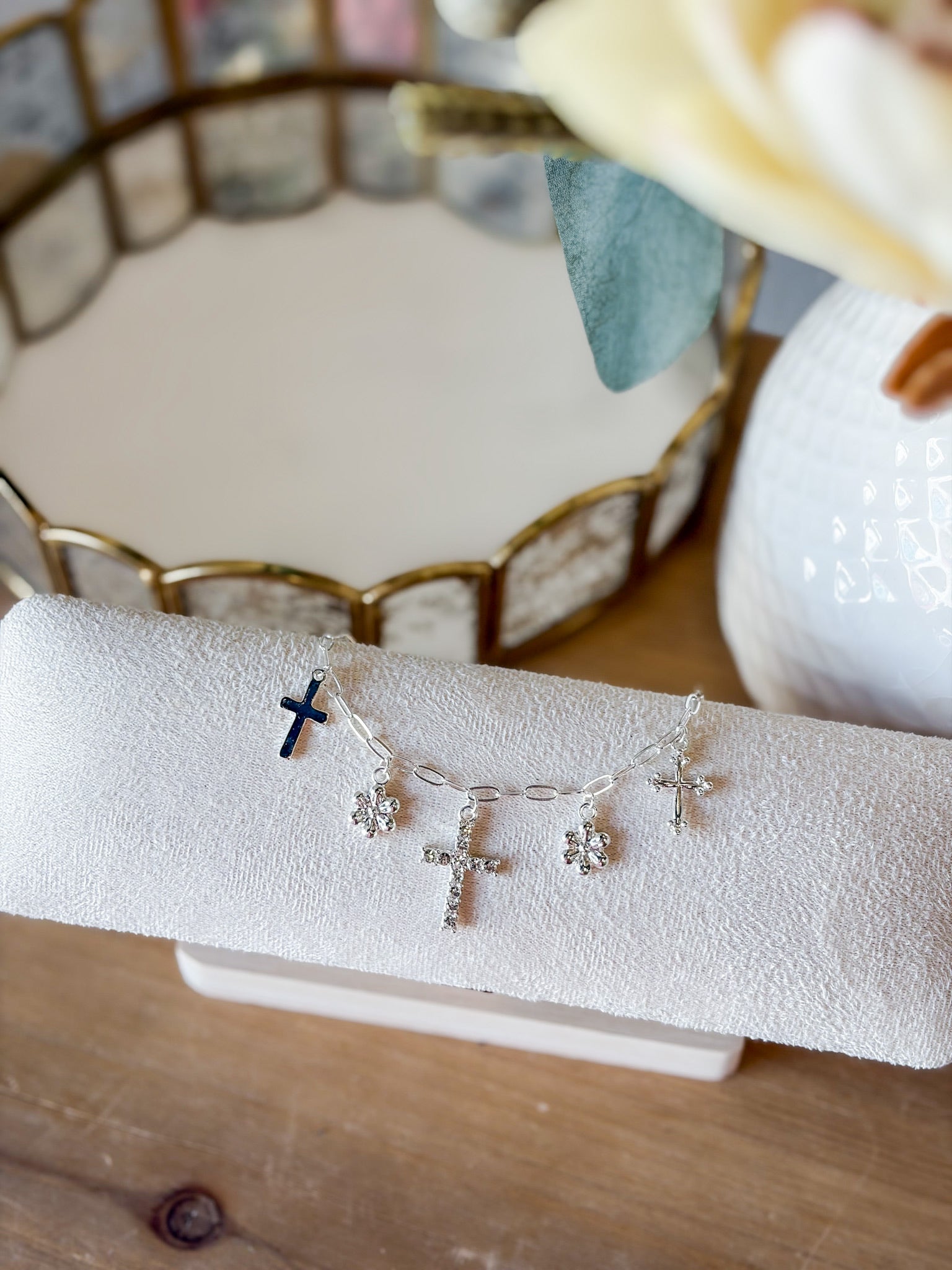 Cross & Daisy Charm Bracelet