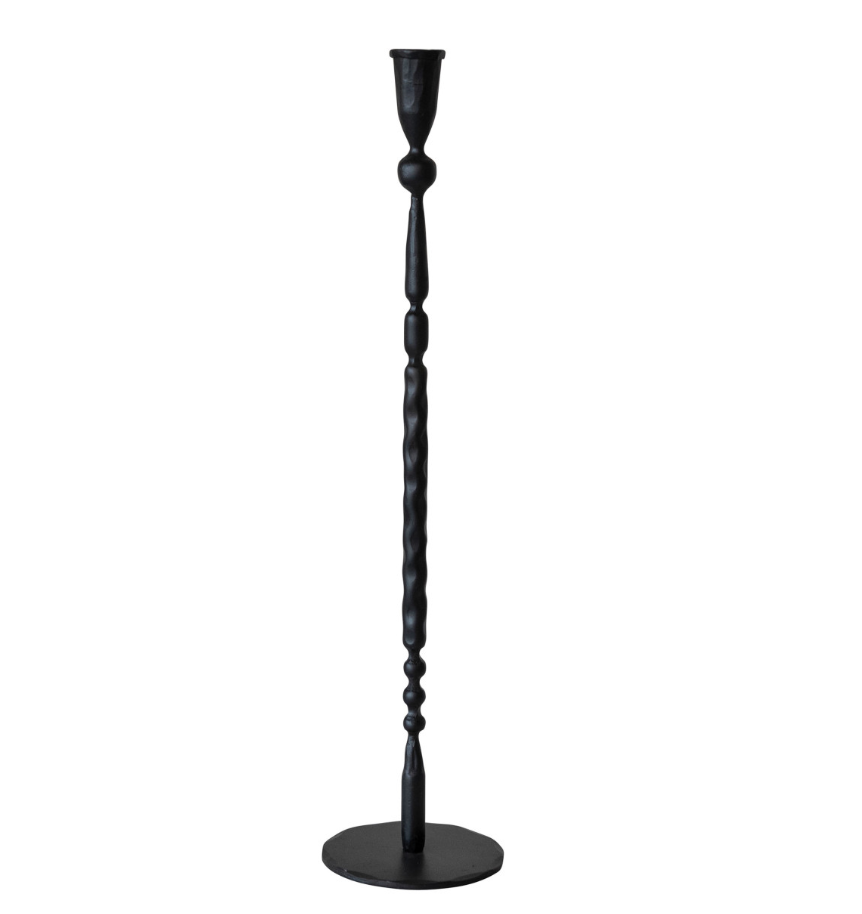 Tall Black Hand-Forged Iron Taper Holder
