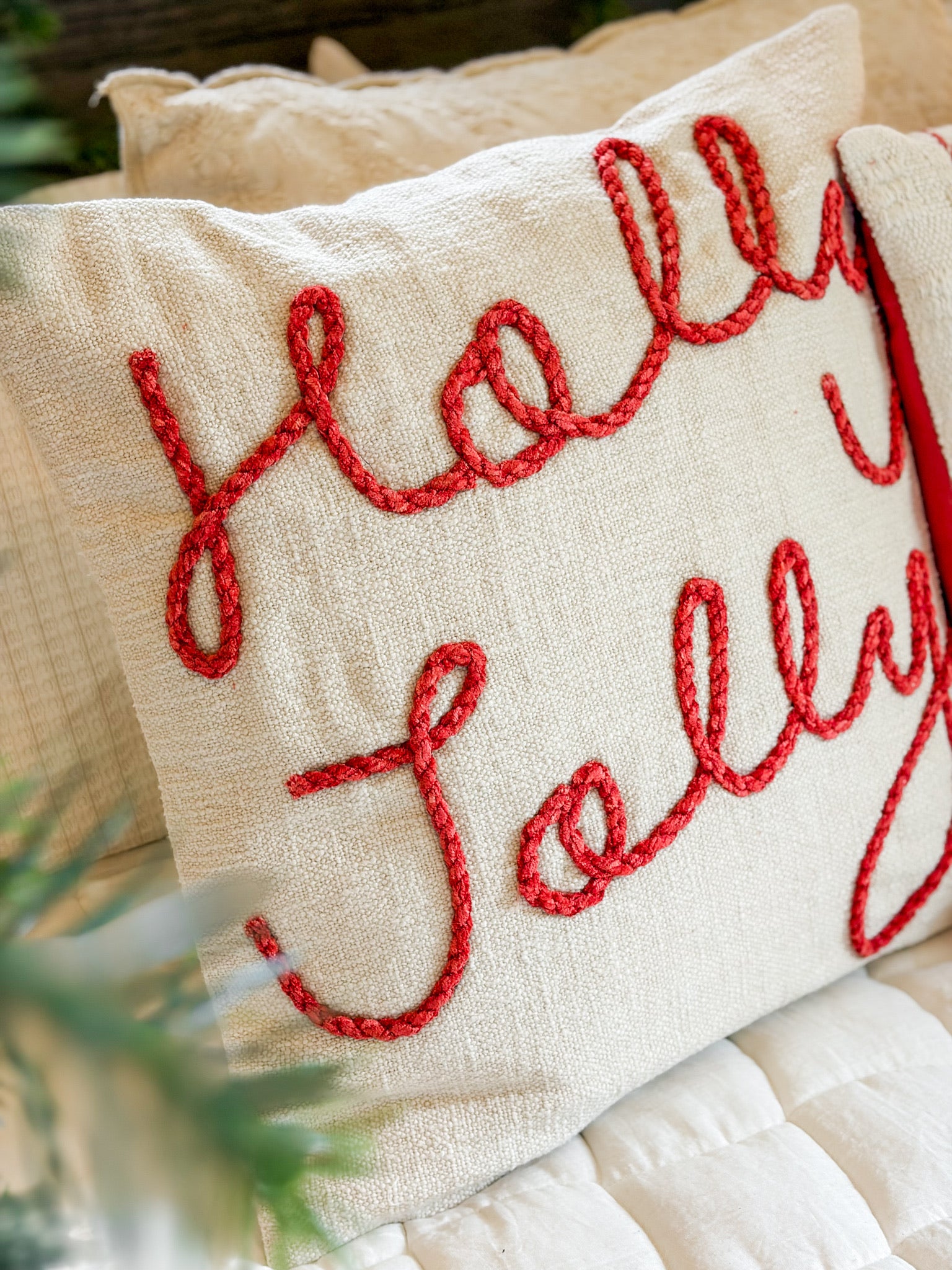 20" Embroidered Holly Jolly Pillow