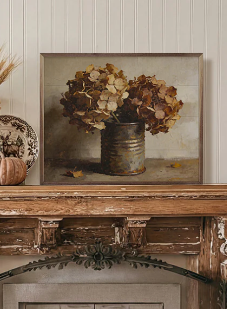 Autumn Hydrangeas In Rustic Tin | 20x16