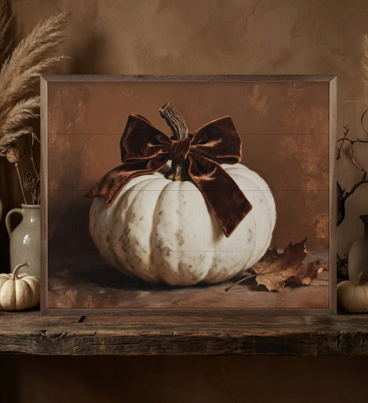 Brown Velvet Bow Pumpkin | 10x8