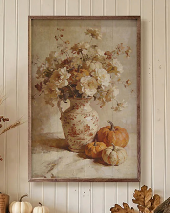 Soft Autumn Floral And Pumpkin Still Life | 16x24