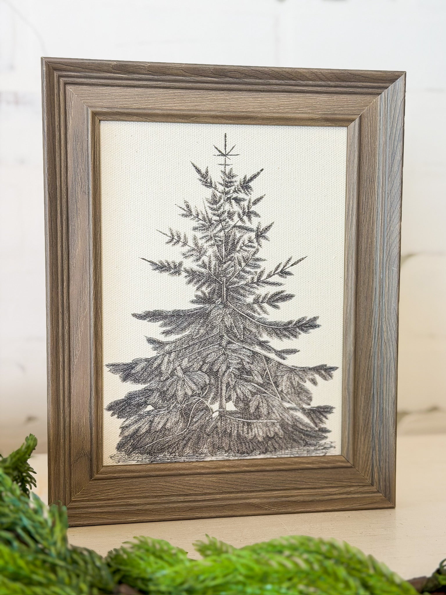 Vintage Pine Tree Framed Antique Art | 8x10"