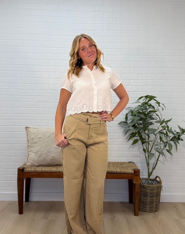Wide Leg Woven Pants W/ Belt