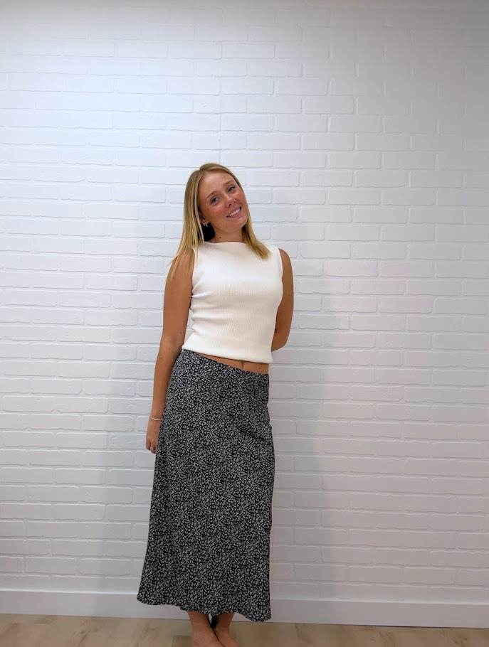 Print Elastic Waist Midi Skirt