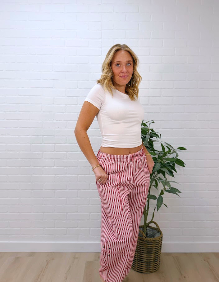 Stripe Pocket Detail Wide Leg Pants