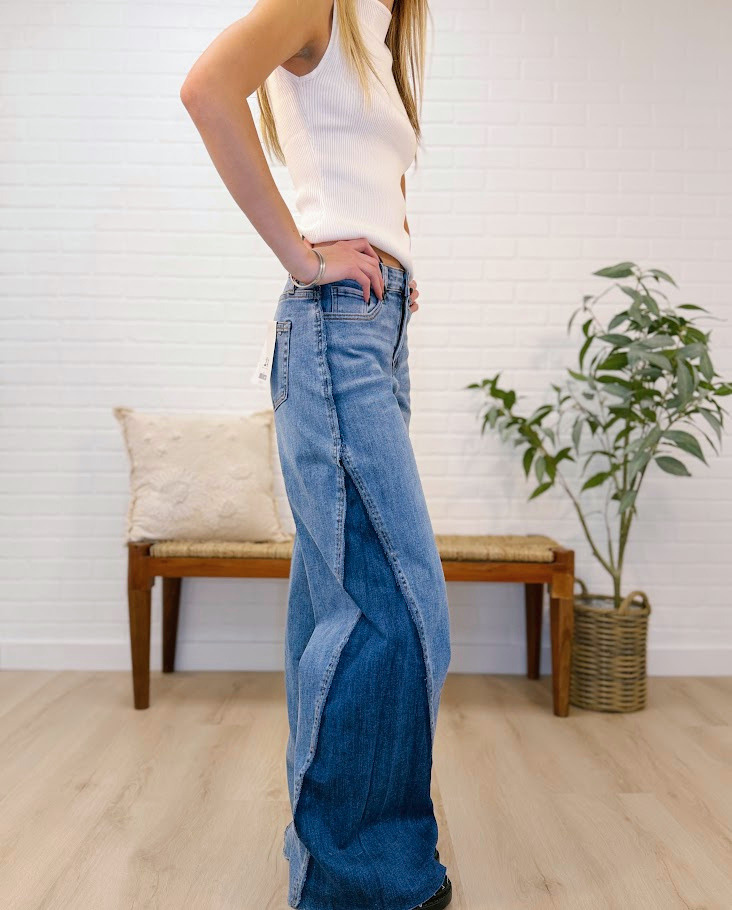 Wide Leg Two Tone Denim
