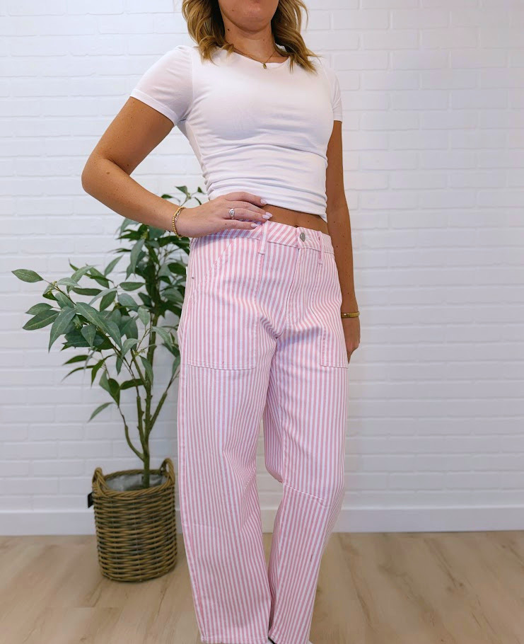 Utility Seamed Stripe Barrel Denim