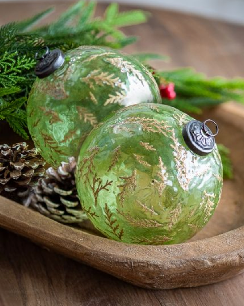 5" Green + Gold Leaf Ornament