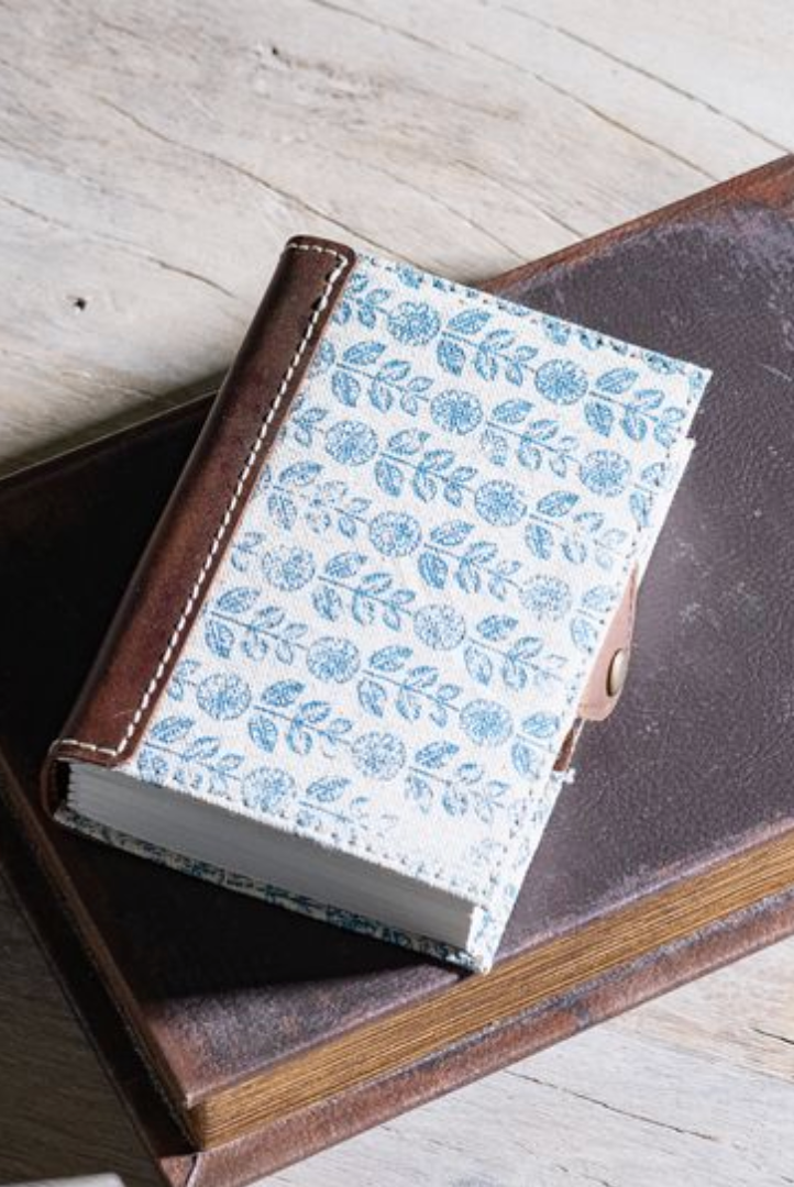 5.5" Blue Floral Leather Journal