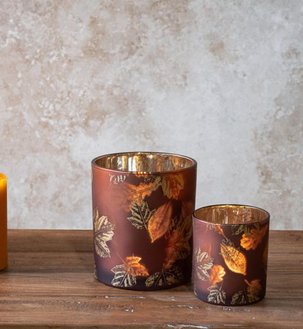 Glass Red Leaf Candle Holder