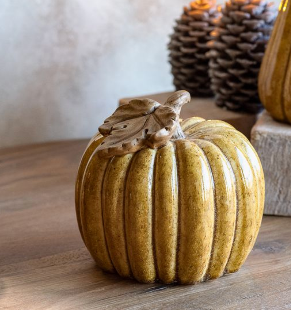 6" Taupe Ceramic Pumpkin