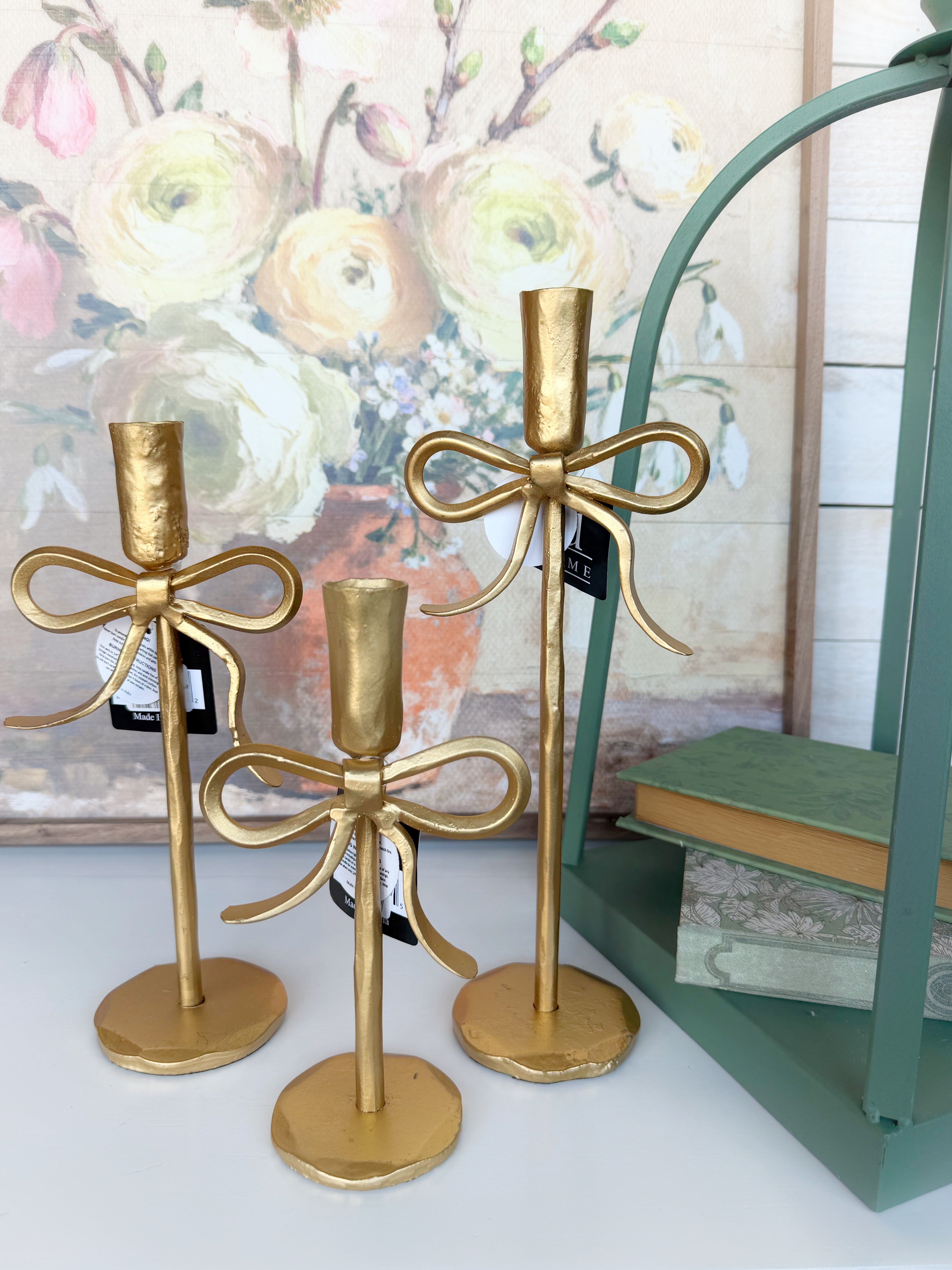 Gold Bow Candle Holders