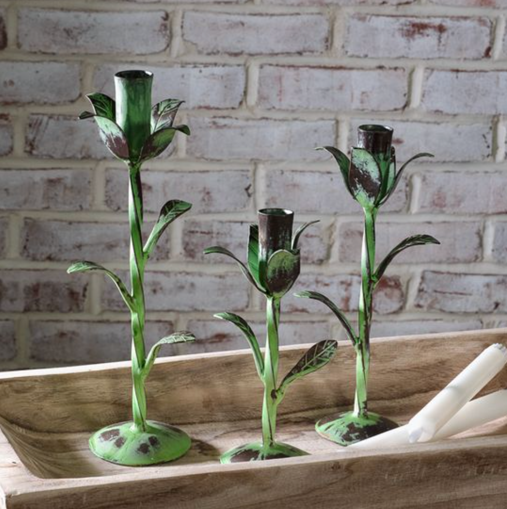 Green Flower Candle Holders