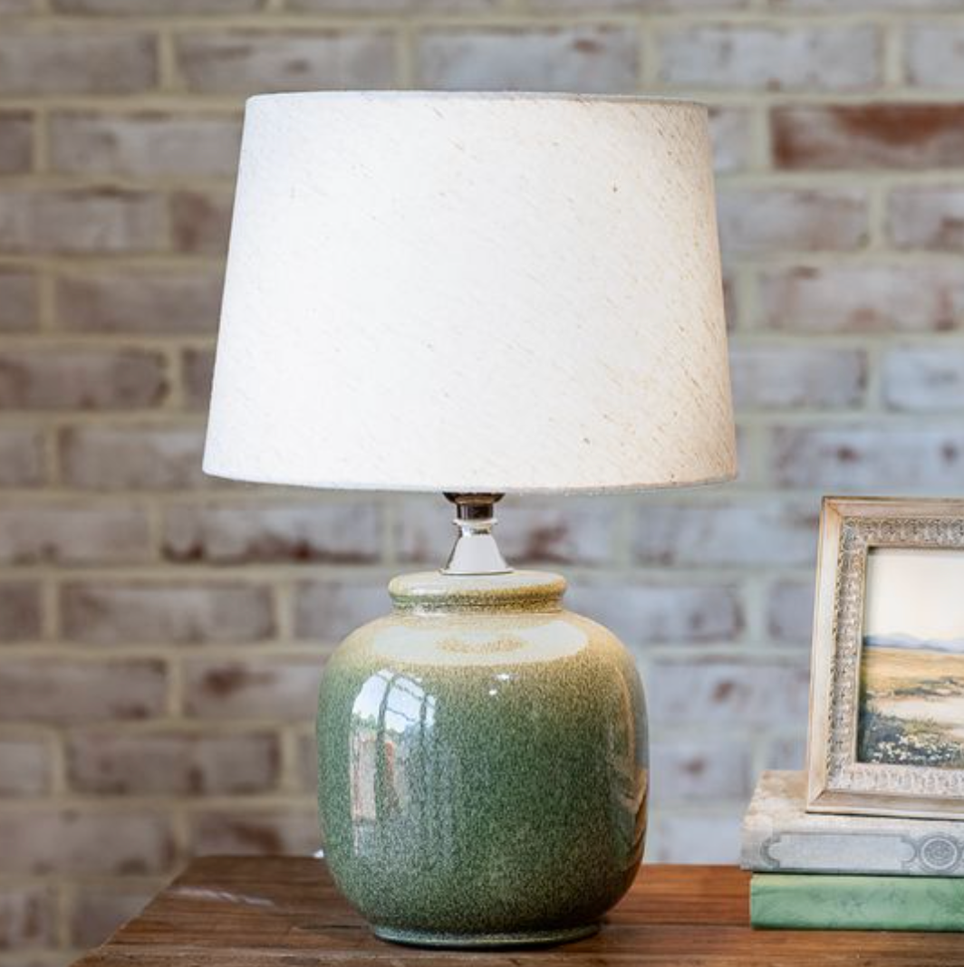 18" Green Fleck Ceramic Lamp