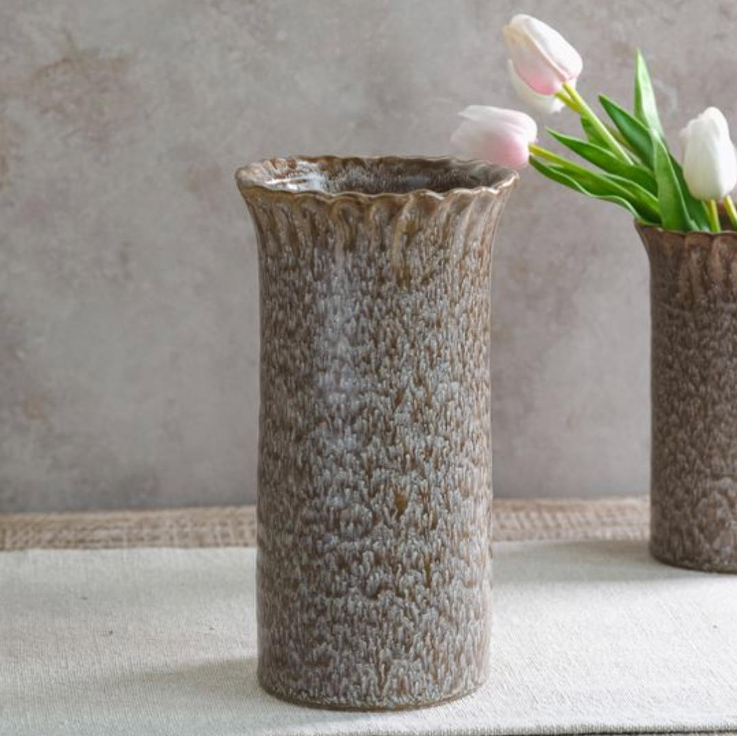 9.75" Mocha Speckle Ruffle Vase