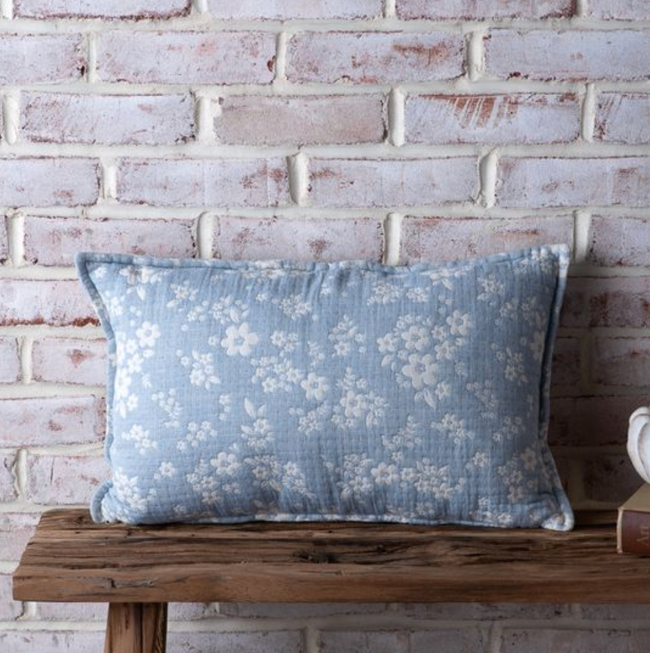 14" x 20" Light Blue Poppy Pillow