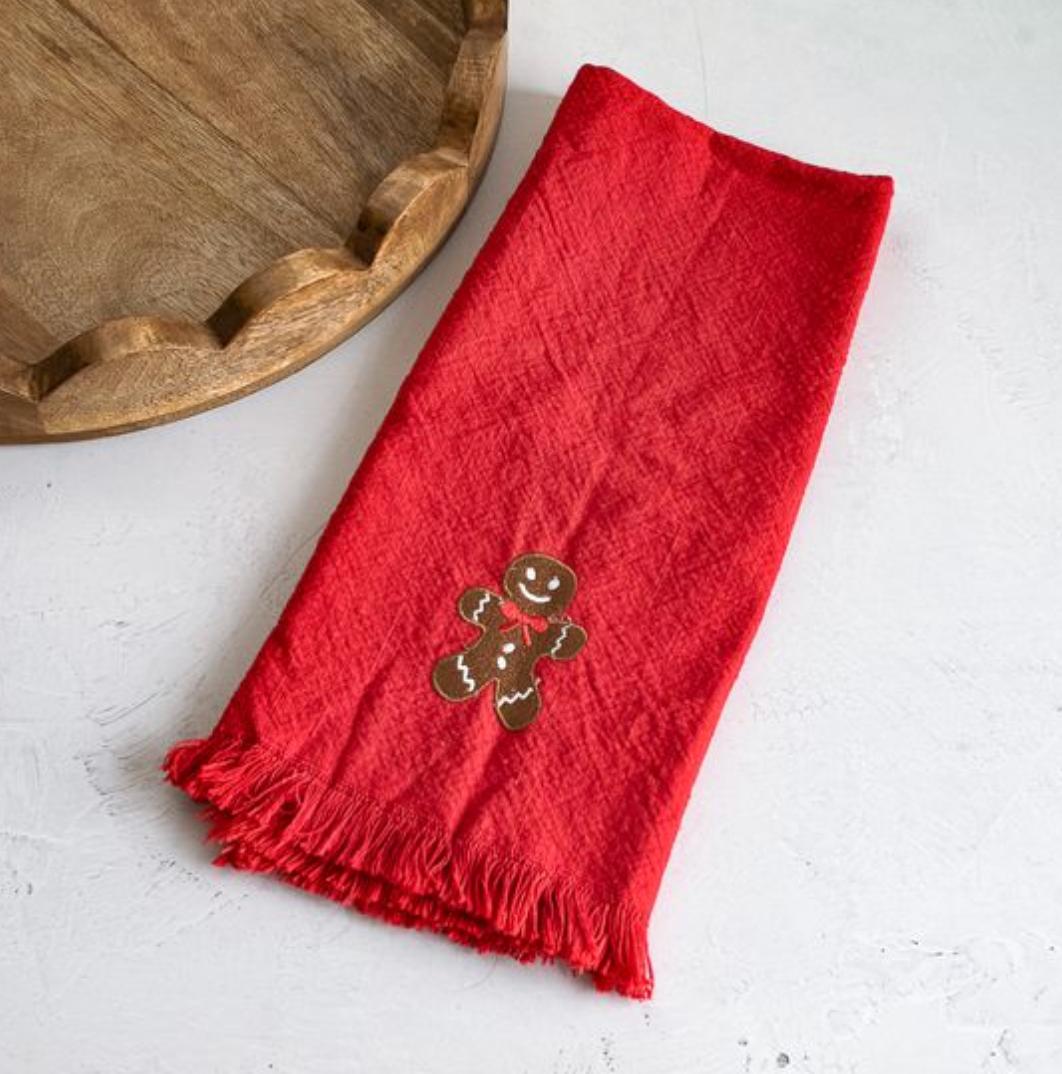 Embroidered Gingerbread Man Hand Towel