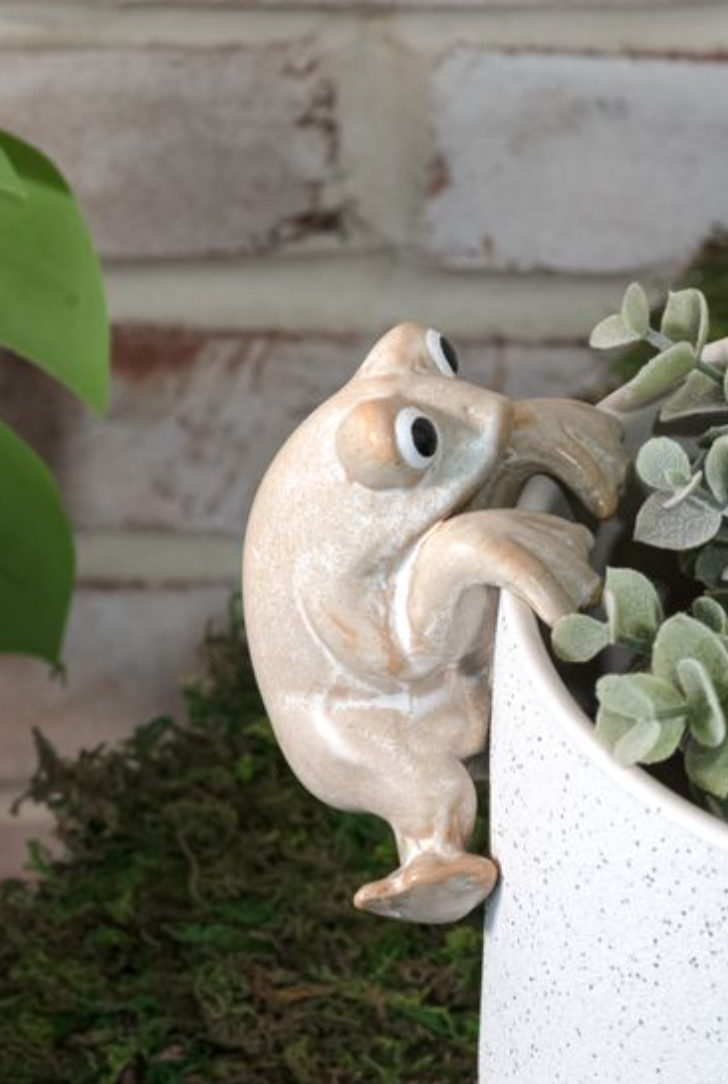 Beige Ceramic Frog Pot Hanger
