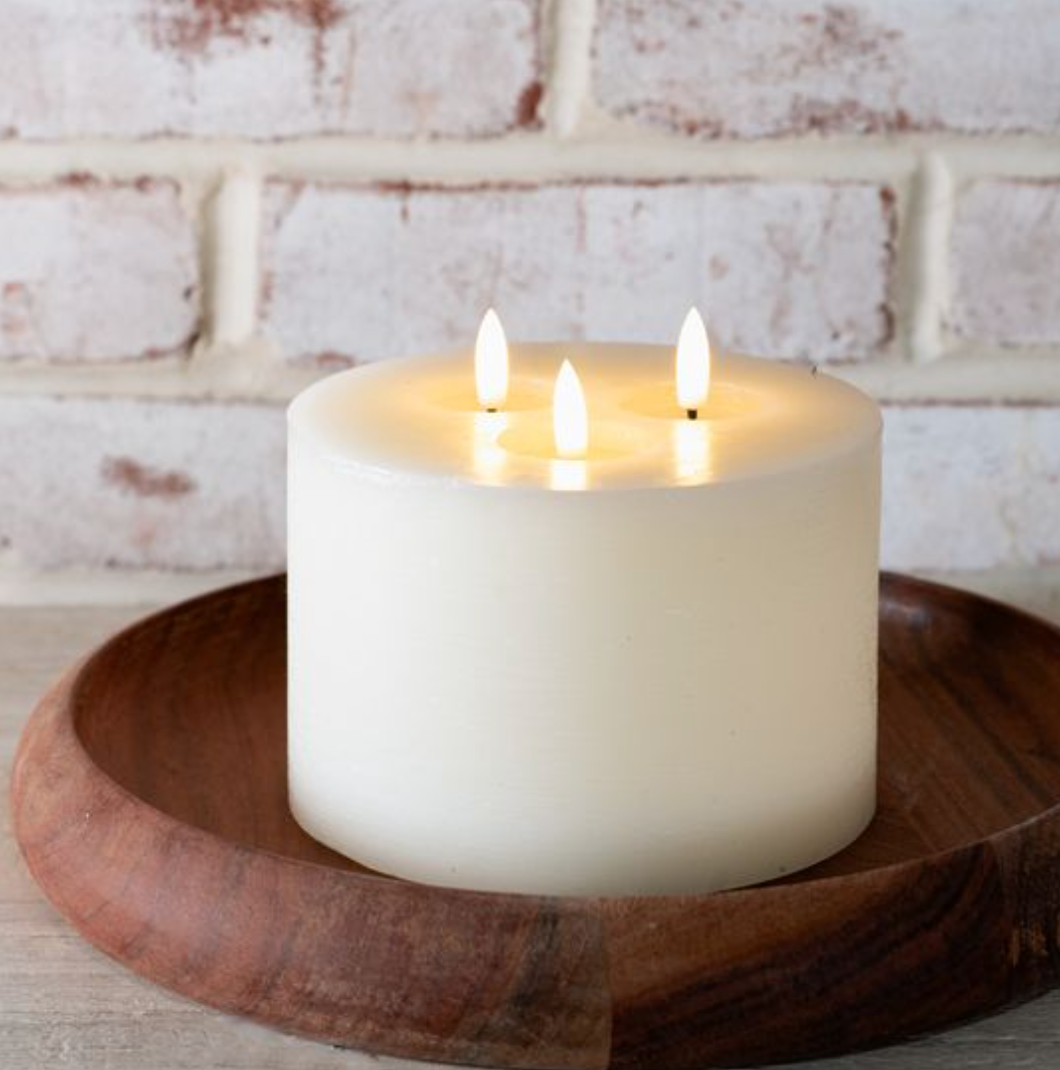 6" Three Wick LED Candle - White