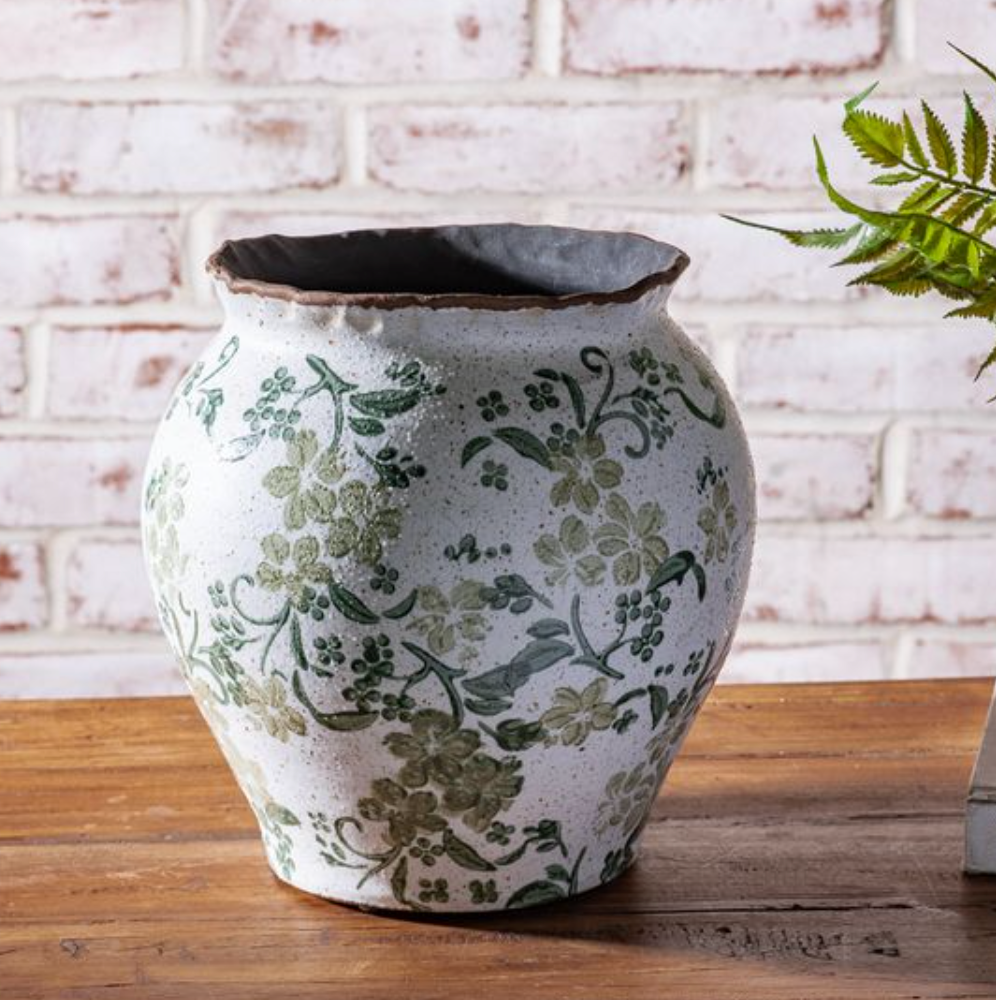 8.5" Two Tone Green Floral Vase