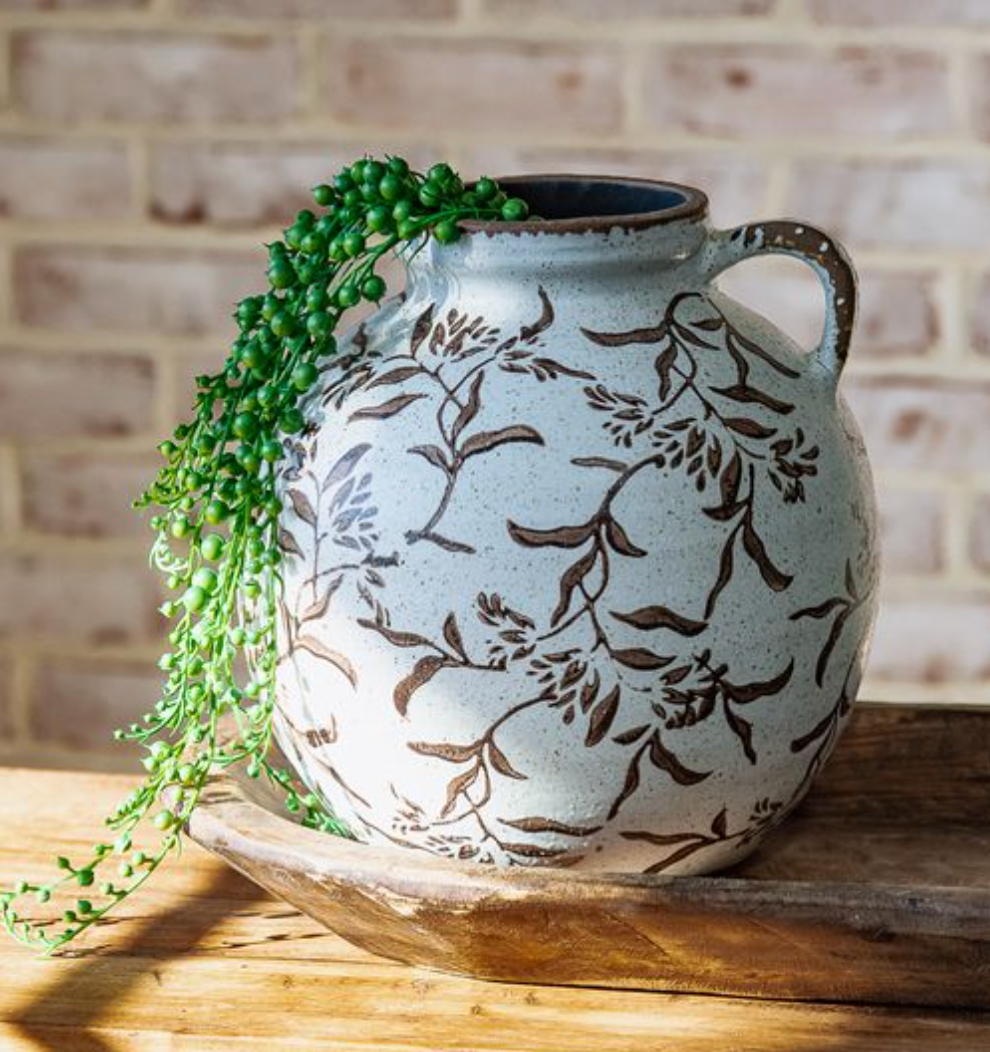 9" Moody Brown Leaf Pattern Vase