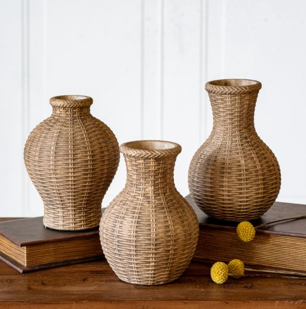 6.5" Natural Weave Stoneware Vases