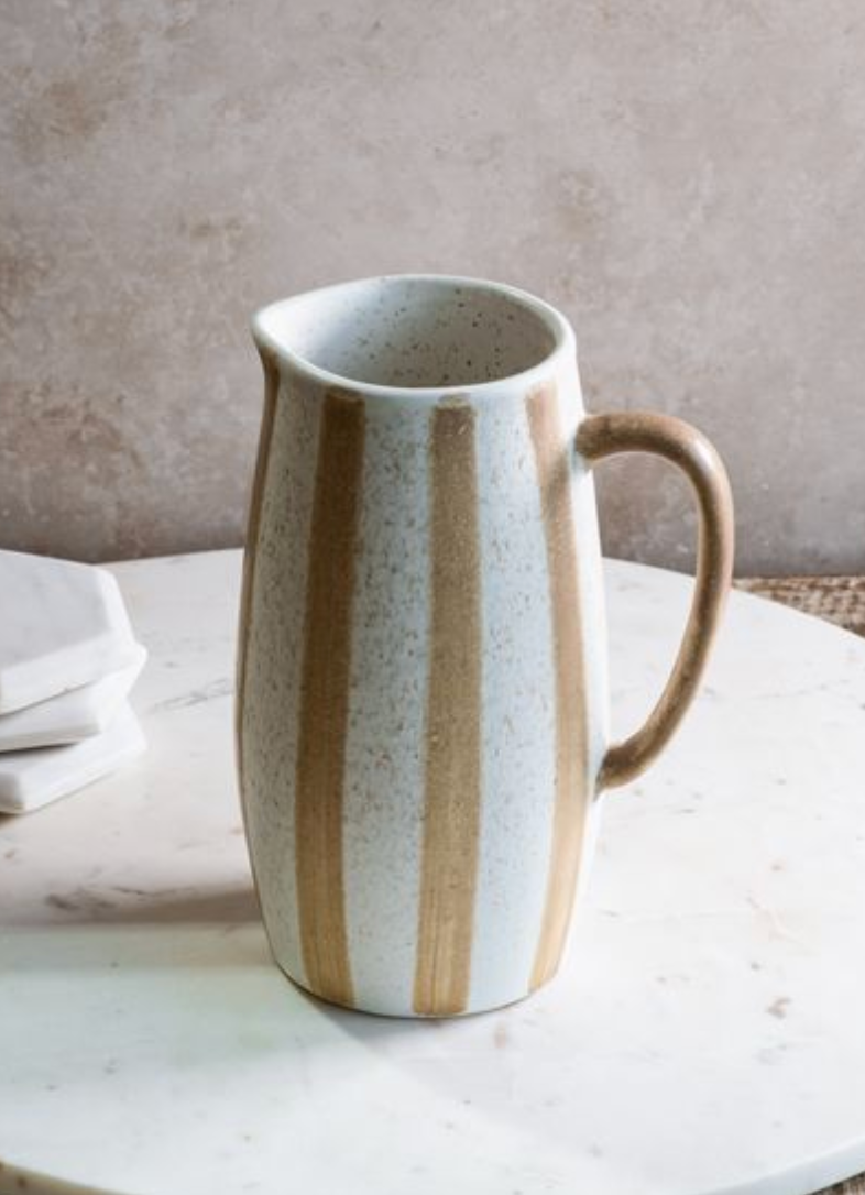 8.5" Matte Brown Stripe Ceramic Pitcher