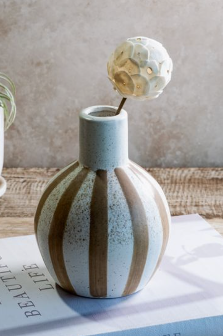 8" Matte Brown Stripe Ceramic Vase