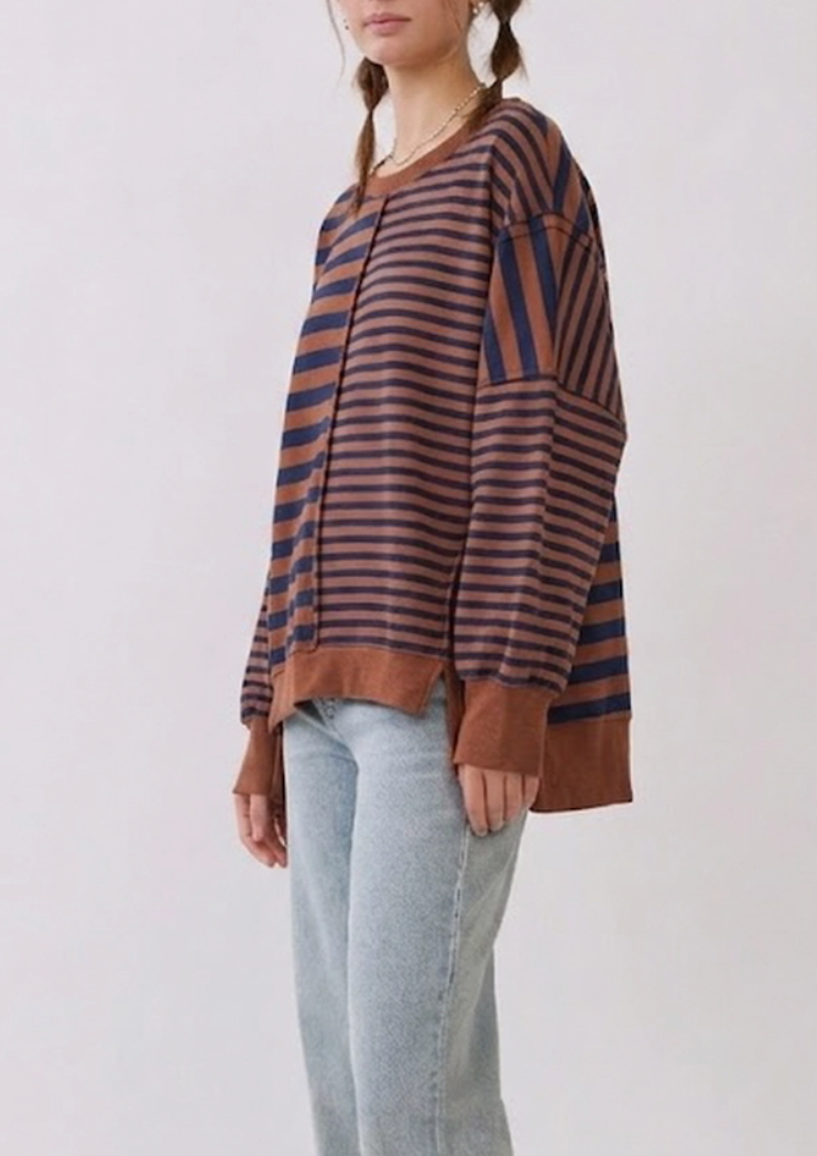 Curvy Prep Girl Mixed Stripe Pullover